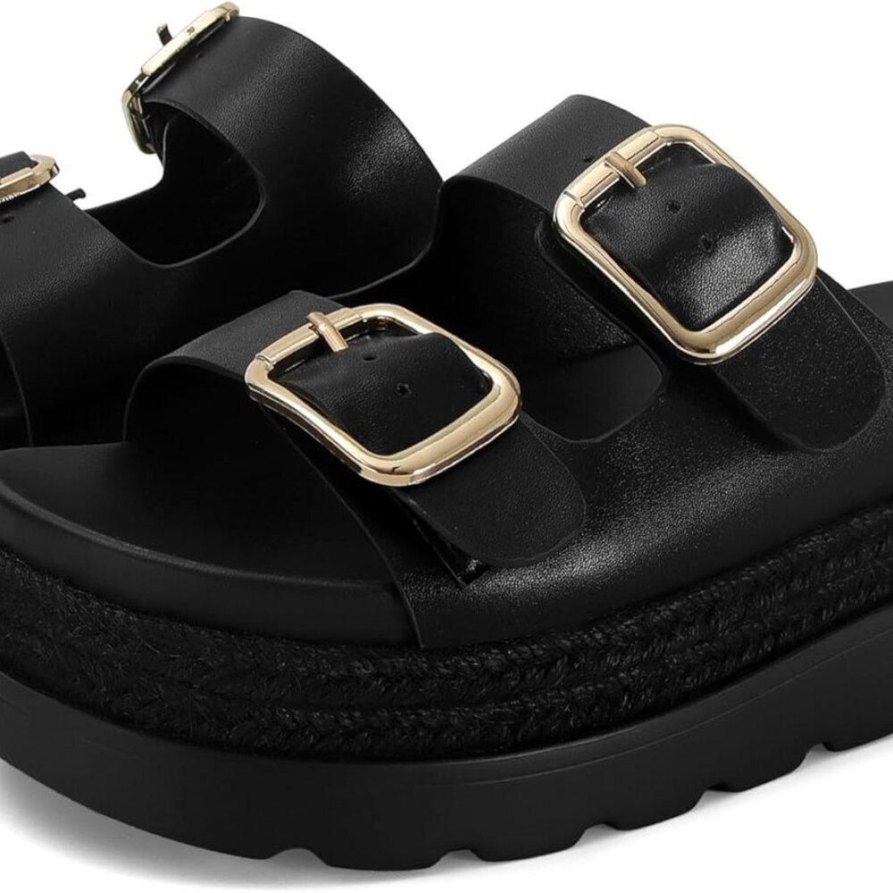 Women Woven Raffia Platform Sandals Open Toe Slip On Casual Summer Shoes